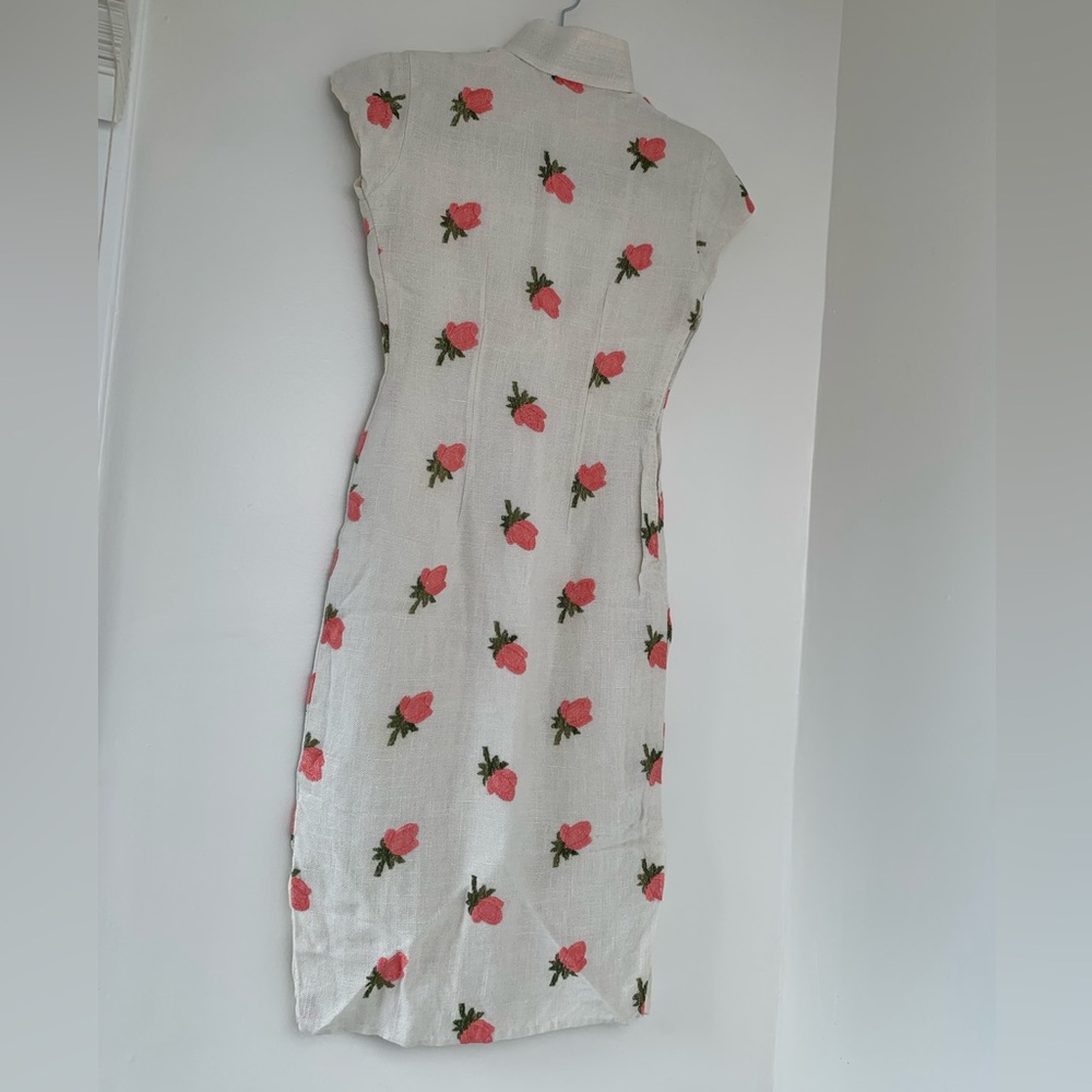SOLD Rare Vintage 1950’s Floral Embroidered Raw Linen Lined Silk Cheongsam Dress - Picture 10 of 15